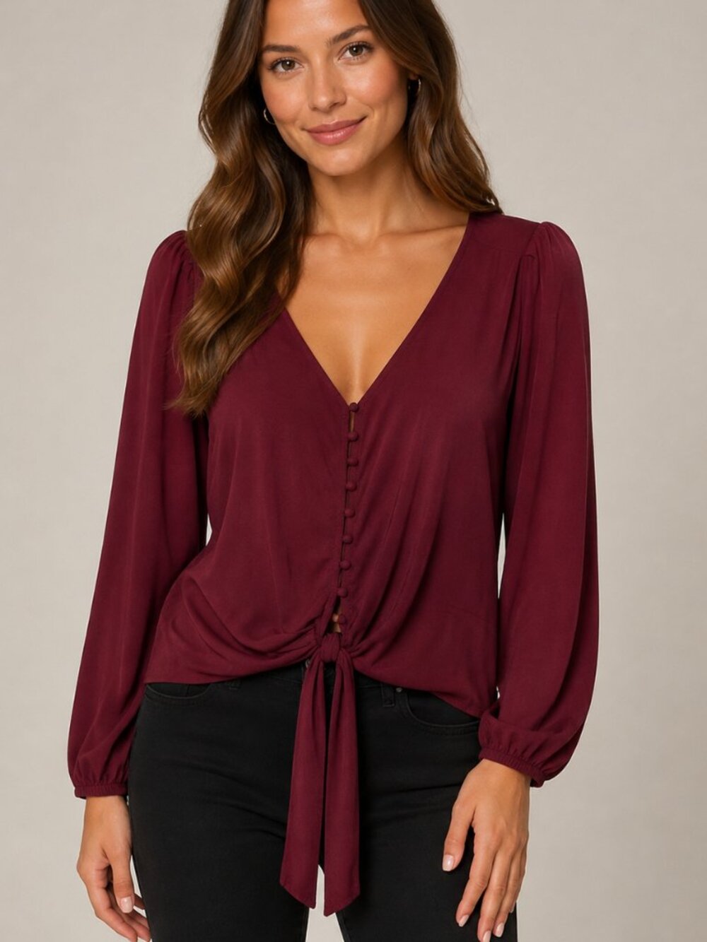 Venus Top Tie-Front Button-Up Large